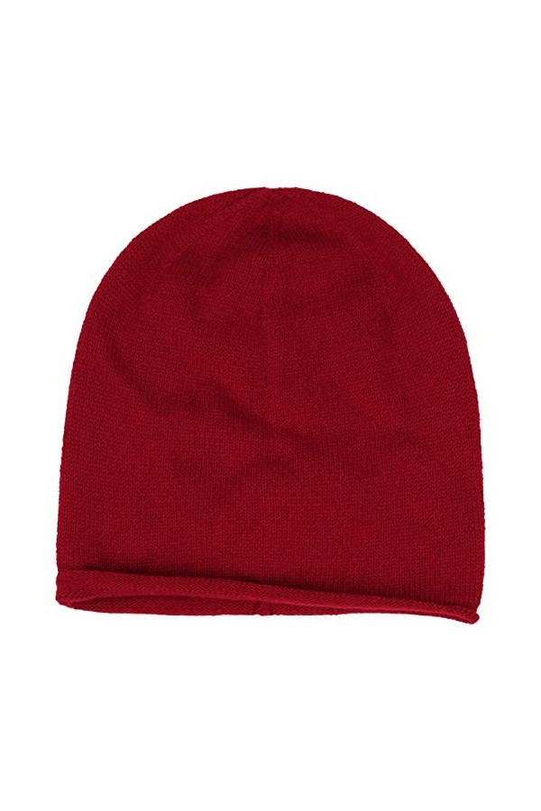 Seeberger Bonnet Cachemire a Bord Roule en Tricot Beanie Taille Unique - Rouge 
