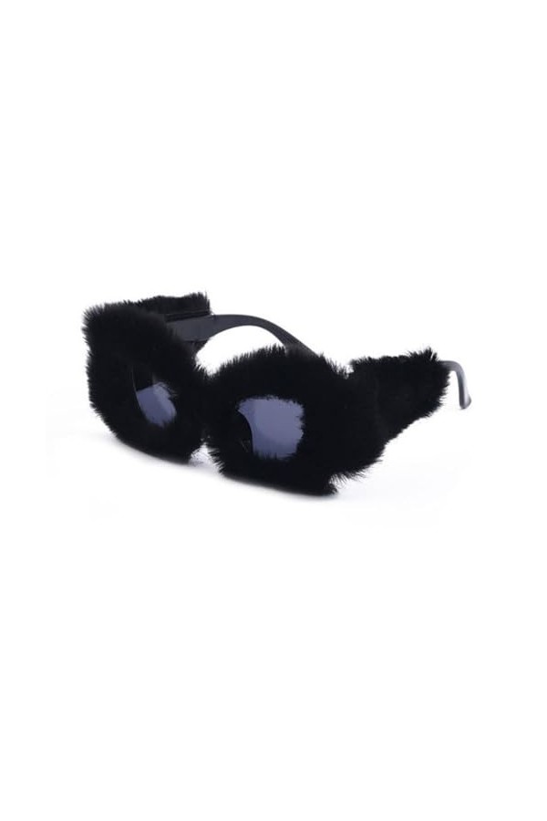 MUTYNE Lunettes de Soleil Oeil de Chat Moelleux Femmes Punk Fourrure Douce Velours Lunettes de Soleil Dames à la Mode à la Ma