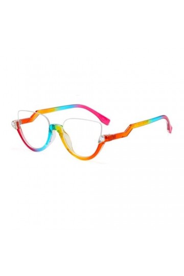 Rétro Strass Décoration Femmes Cateye Lunettes De Soleil Mode Dames Demi-Monture Miroir Revêtement Nuances Verres Transparent