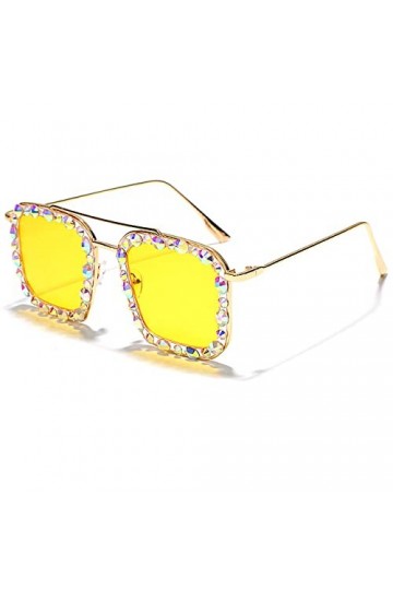 HCHES Lunettes de soleil carrées diamant femmes lunettes de soleil punk en cristal coloré lunettes dames strass, 1 jaune, tai