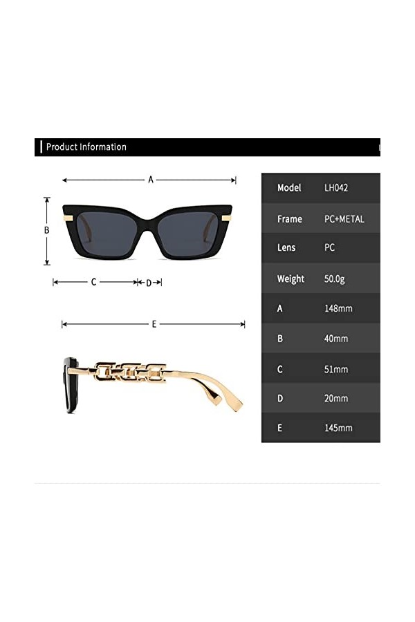 HCHES Lunettes de soleil yeux de chat pour femmes hommes femmes lunettes de soleil Vintage Shades UV400 lunettes, noir noir, 