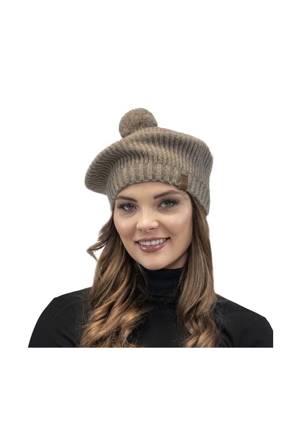 VIVISENCE Béret Élégant avec Pompon pour Hiver 7074, Beige,UNI