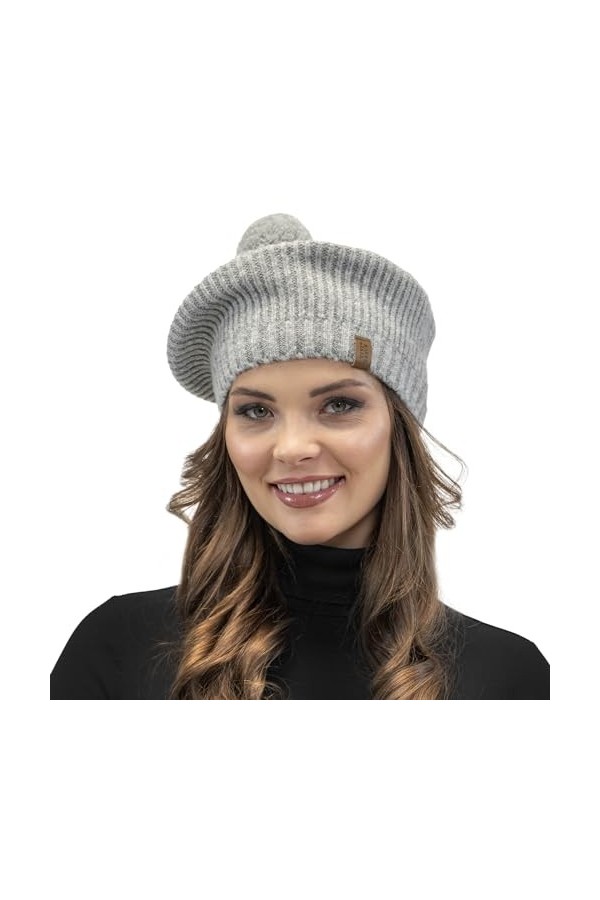 VIVISENCE Béret Élégant avec Pompon pour Hiver 7074, Beige,UNI