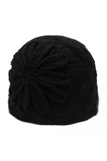 ZLYC Bonnet dhiver en tricot doux pour femme avec motifs de fleurs, motif floral/bleu, Taille unique