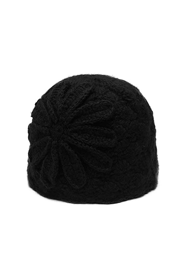 ZLYC Bonnet dhiver en tricot doux pour femme avec motifs de fleurs, motif floral/bleu, Taille unique