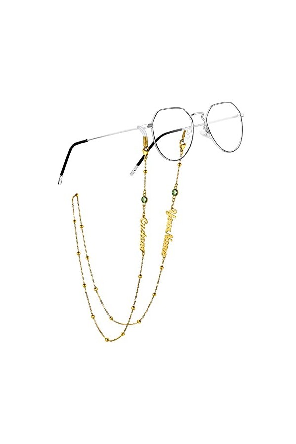 Custom4U Chaîne à Lunette Soleil Plaqué Or Chaîne Lunette Personnalisé Prénoms Femme