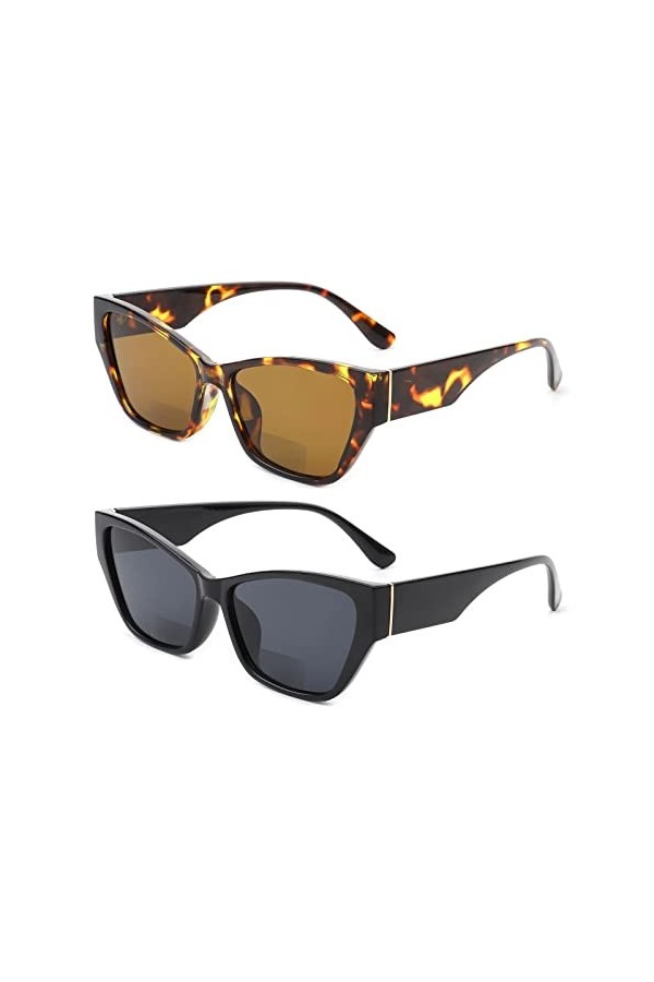 E & R Elegant Rabbit Lot de 2 paires de lunettes de soleil bifocales pour femme, monture épaisse, œil de chat, lunettes de so