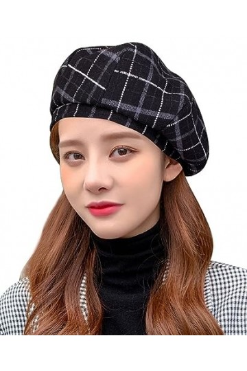 Maeau Réglable Béret Casquette Femme Classique Chapeau de Peintre Vintage Coton Newsboy Cap Solide Béret Basque, A4 noir, tai