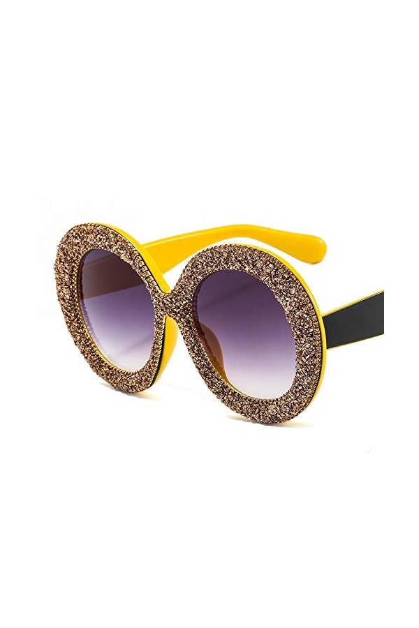 Mode Lunettes De Soleil Surdimensionnées De Luxe Femmes Strass Vintage Lunettes De Soleil Cadre Rond Dégradé Miroir Nuances p