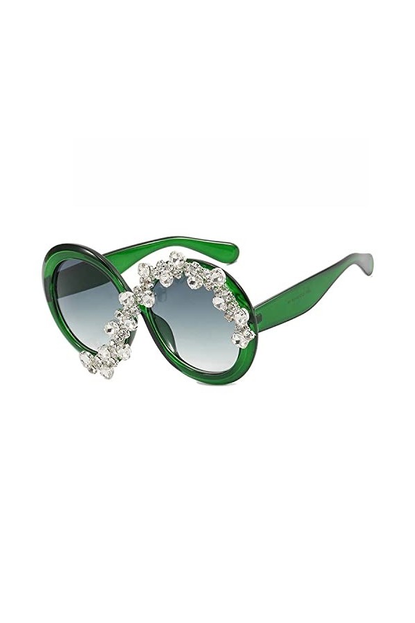 HPIRME Incrustation diamant femmes lunettes de soleil surdimensionné rond UV400 décoratif lunettes Vintage extérieur lunettes