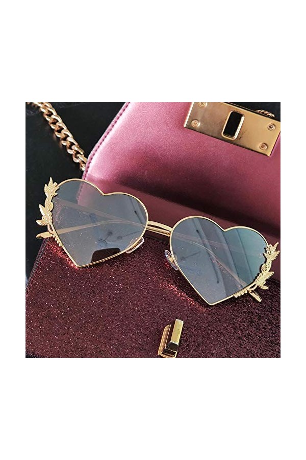 NIUASH Lunettes de Soleil polarisées Lunettes de Soleil Coeur métal Femmes Love lentilles Miroir Lunettes de Soleil Nuances H