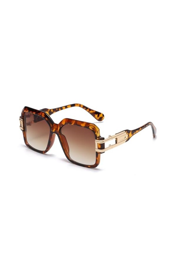 HCHES Lunettes de Soleil à Monture carrée décorative à Jambe Creuse pour Hommes Femmes Vintage Grandes Lunettes de Soleil Lun