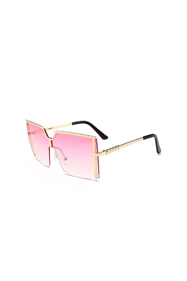 HPIRME Lunettes de soleil carrées sans monture pour femme Lunettes de soleil dégradées semi-sans monture pour femme, rose, ta