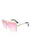 HPIRME Lunettes de soleil carrées sans monture pour femme Lunettes de soleil dégradées semi-sans monture pour femme, rose, ta