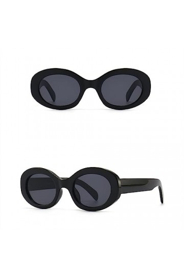 HPIRME Vintage petites lunettes de soleil ovales femmes noires femmes lunettes de soleil nuances, gris noir, taille unique