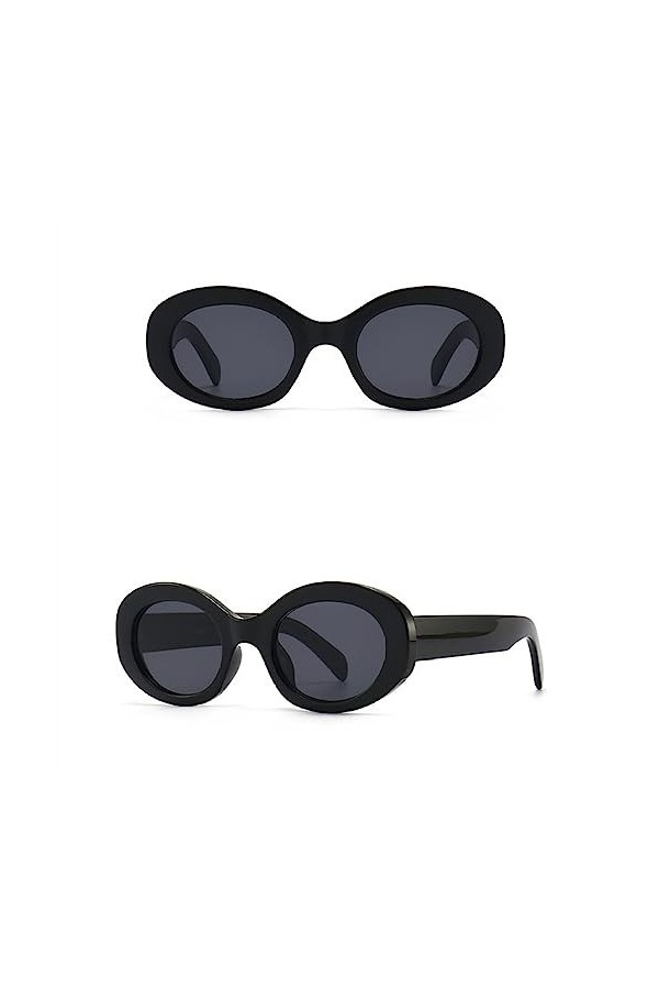 HPIRME Vintage petites lunettes de soleil ovales femmes noires femmes lunettes de soleil nuances, gris noir, taille unique