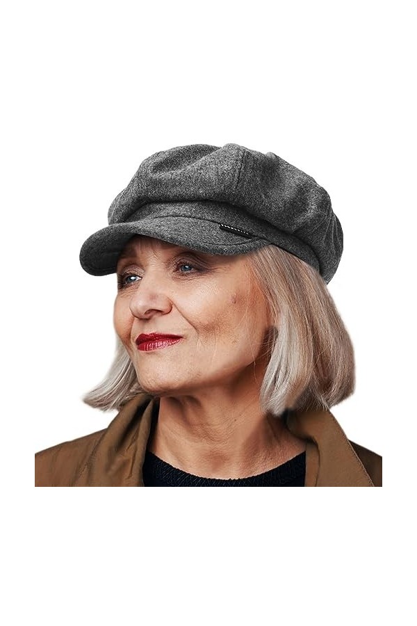 Femmes Newsboy Caps Vintage Laine Béret Français Chauffeur de Taxi Visor Octogonale Chapeau Noir 