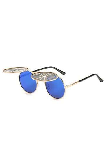 HCHES Steampunk Flip lunettes de soleil hommes femmes cercle lunettes ronde métal cadre Vintage Double lentille lunettes de s