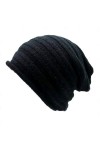 Facecozy Bonnet dhiver pour femme - Doux - Mélange de laine et de cachemire - Bonnet tricoté - Unisexe, Noir , taille unique