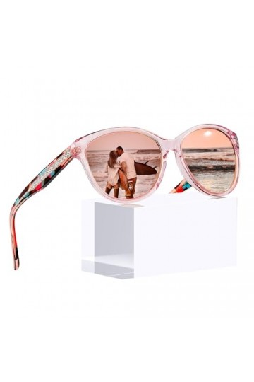 Carfia Rétro Lunettes de Soleil Femme Polarisées Cat.3 Protection UV400 Motif Gravé Monture en Acétate pour Voyager