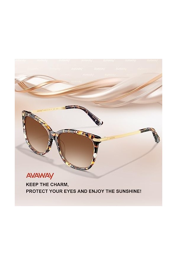 AVAWAY Rétro Cat-eye Lunettes de Soleil Polarisées pour Femme Protection UV400 Lunettes Solaires Catégorie 3