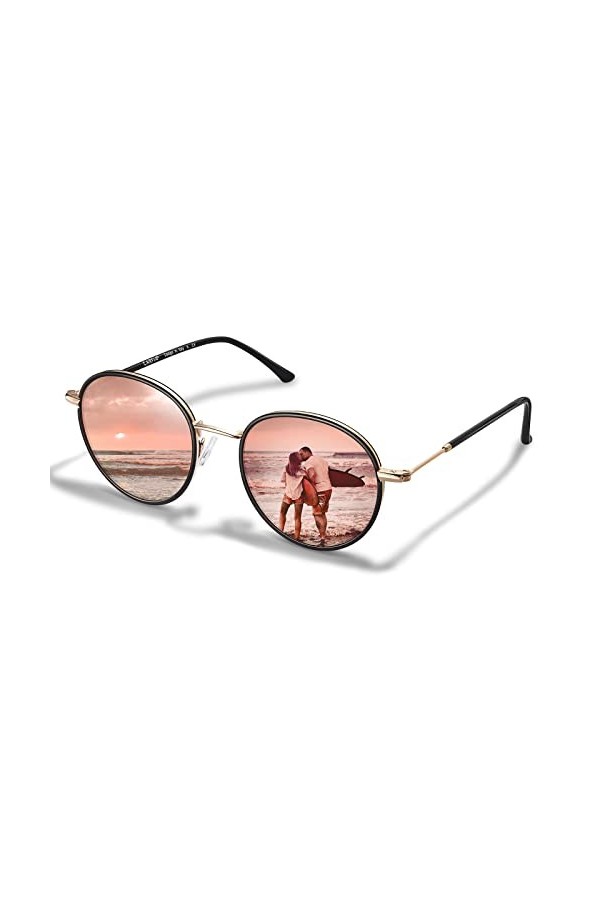 Carfia Rétro Lunettes de Soleil Femme Polarisées Résistant aux UV400 Métal Acétate Convient pour une utilisation quotidienne