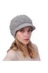 Bonnet dhiver pour Femme avec visière, Bonnet tricoté décontracté pour Fille, Bonnet Doux doublé en Polaire avec visière, Ch