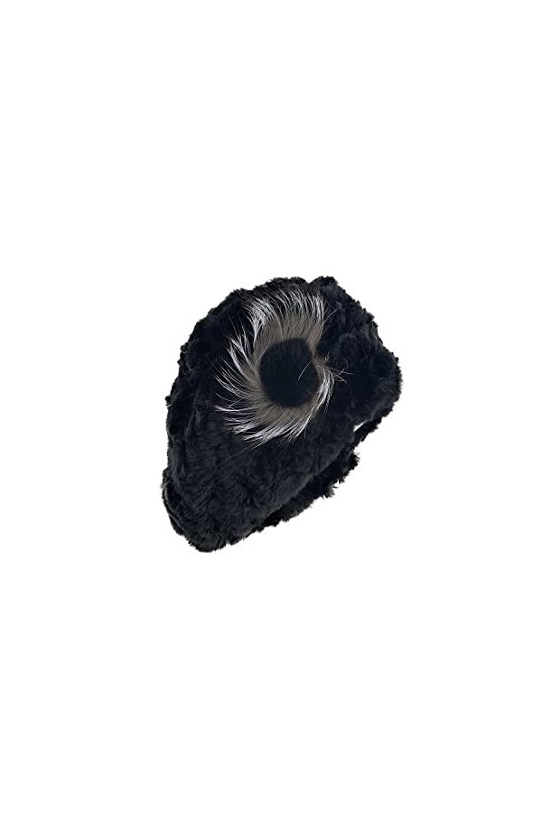 BeFur Fedora Béret Rex Bonnet en fourrure pour femme, Blanc/noir, Taille unique