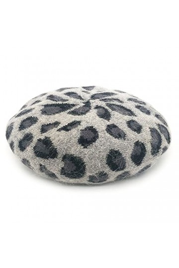 JowTreex Béret français pour femme avec imprimé léopard, gris, taille unique
