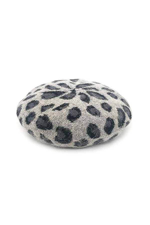 JowTreex Béret français pour femme avec imprimé léopard, gris, taille unique