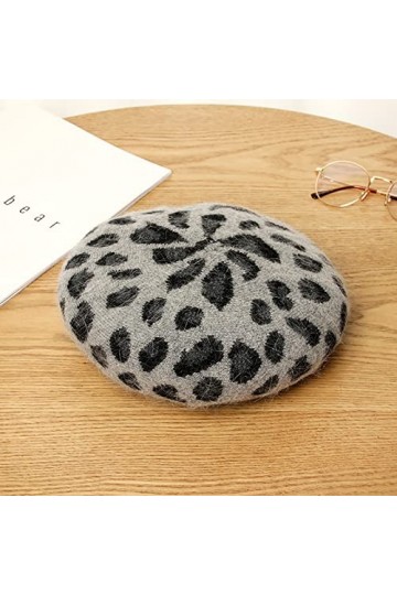 JowTreex Béret français pour femme avec imprimé léopard, gris, taille unique