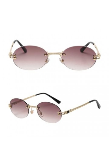 HCHES Lunettes de Soleil Ovales Miroir Hommes Uv400 Rétro Lunettes de Soleil Rondes sans Monture Vintage Femme, Or avec Marro