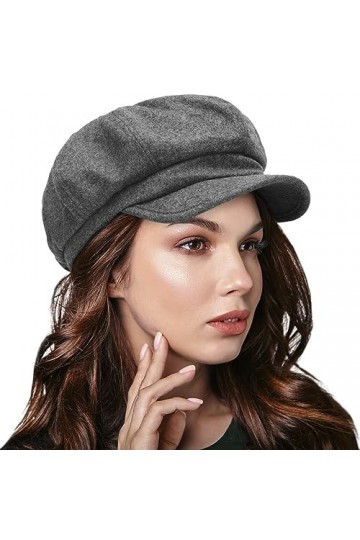 HISSHE Femmes Octogonale Chapeau Couverture de Visière Vintage Laine Chauffeur de Taxi Béret Gris 