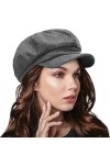 HISSHE Femmes Octogonale Chapeau Couverture de Visière Vintage Laine Chauffeur de Taxi Béret Gris 