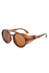 MUTYNE Lunettes de Soleil polarisées rétro Steampunk pour Hommes Lunettes de Soleil Rondes Vintage Femmes Lunettes de Mode Pu