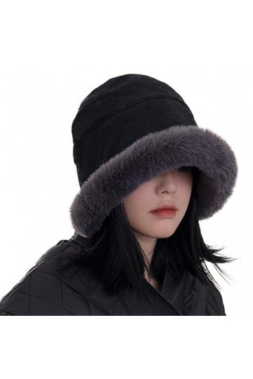 ZffXH Bonnet dhiver en fourrure synthétique avec bordure en fausse fourrure chaude et moelleuse, Noir , L