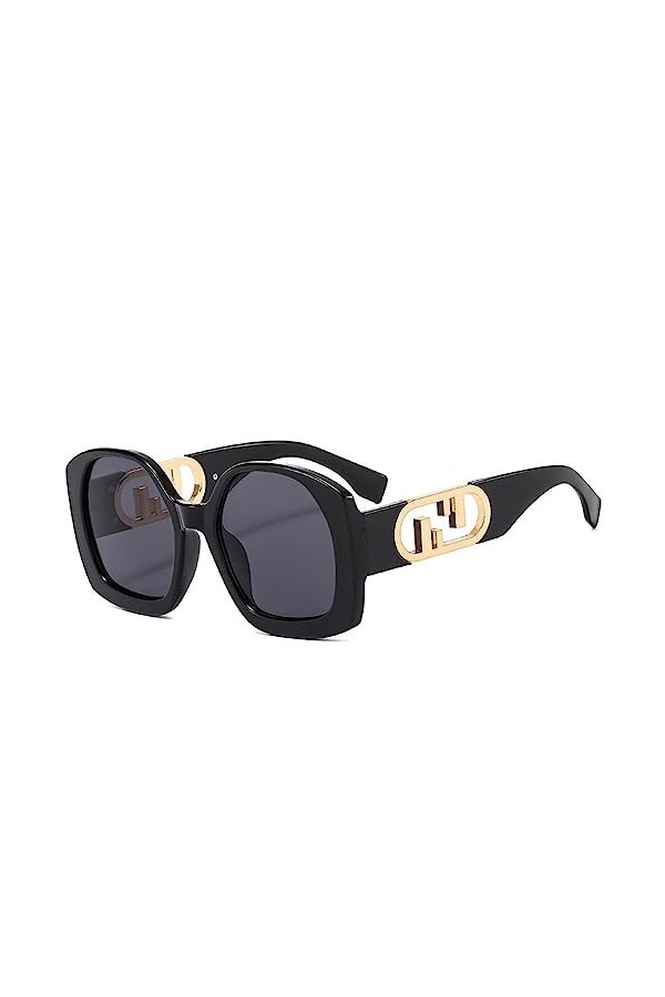 Lunettes de soleil carrées surdimensionnées pour femmes Vintage Punk Lunettes de soleil Hommes Shades UV400, Noir, taille uni