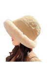 Lady Peluche Fuzzy Cloche Chapeau Hiver Fourrure Fourrure Seau Fluffy Femmes Chaud Polaire Floppy Bord Cap, Kaki, L