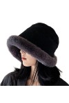 Lady Peluche Fuzzy Cloche Chapeau Hiver Fourrure Fourrure Seau Fluffy Femmes Chaud Polaire Floppy Bord Cap, Kaki, L
