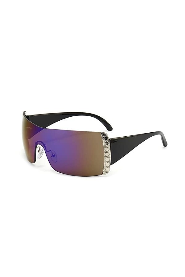 HPIRME Lunettes de soleil sans monture surdimensionnées femmes hommes sport lunettes de soleil punk pour dames lunettes rétro