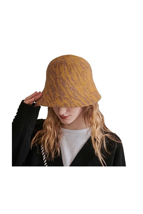 SJTJSPX Chapeau de Pêcheur en Laine Tricotée Bob Femme Imprimé Rayures Zébrées Mode Chapeau de Seau Chapeau Chaud pour Plage 