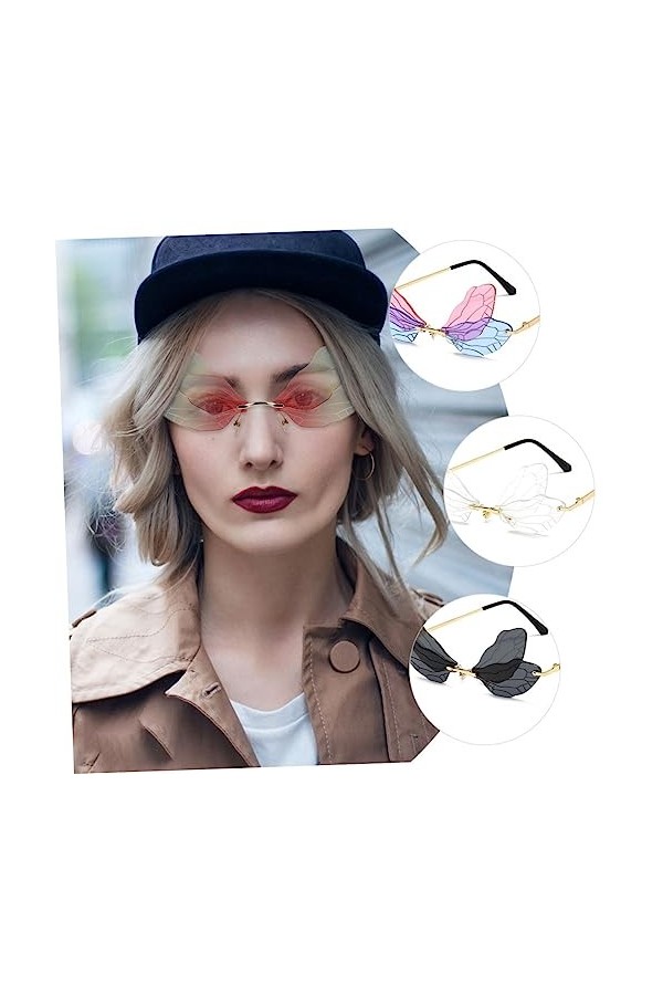 STOBOK 4 Paires Lunettes Aile De Libellule Lunettes En Forme De Papillon Lunettes De Soleil Féeriques Sans Monture Lunettes L