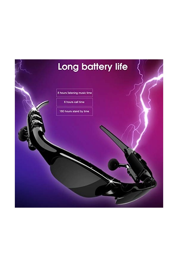 Lunettes Bluetooth Intelligentes, Lunettes de Soleil Audio sans Fil pour Lextérieur, Casque de Conduite, Lunettes de Soleil,