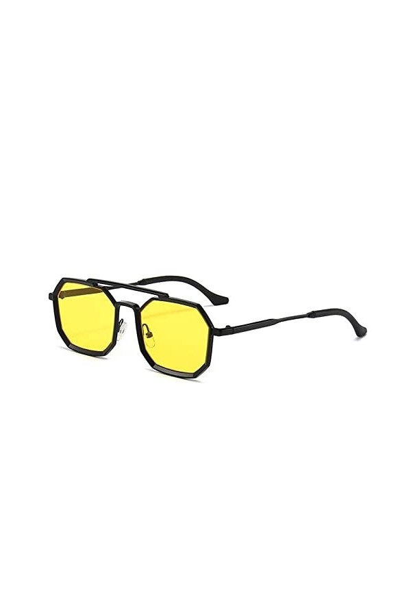 HPIRME Lunettes de soleil carrées rétro pour hommes femmes Punk lunettes de soleil femme lentes de sol hombre, C5 noir jaune,