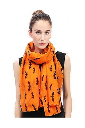 Lina & Lily Écharpe Foulard Femme Imprimé Chauve Souris Halloween Gris 