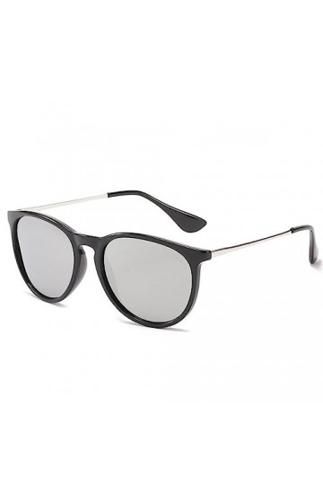 HCHES Lunettes de soleil rétro œil de chat femmes lunettes de soleil en métal femme noir vintage dames, argent brillant, tail