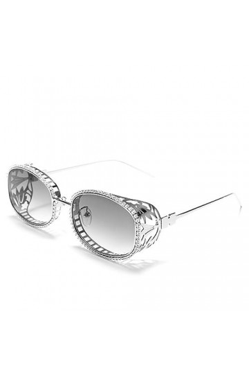 Lunettes de Soleil Steampunk Femmes Lunettes ovales en métal Creux Lunettes Faites à la Main Nuances de Diamant Color : Gold