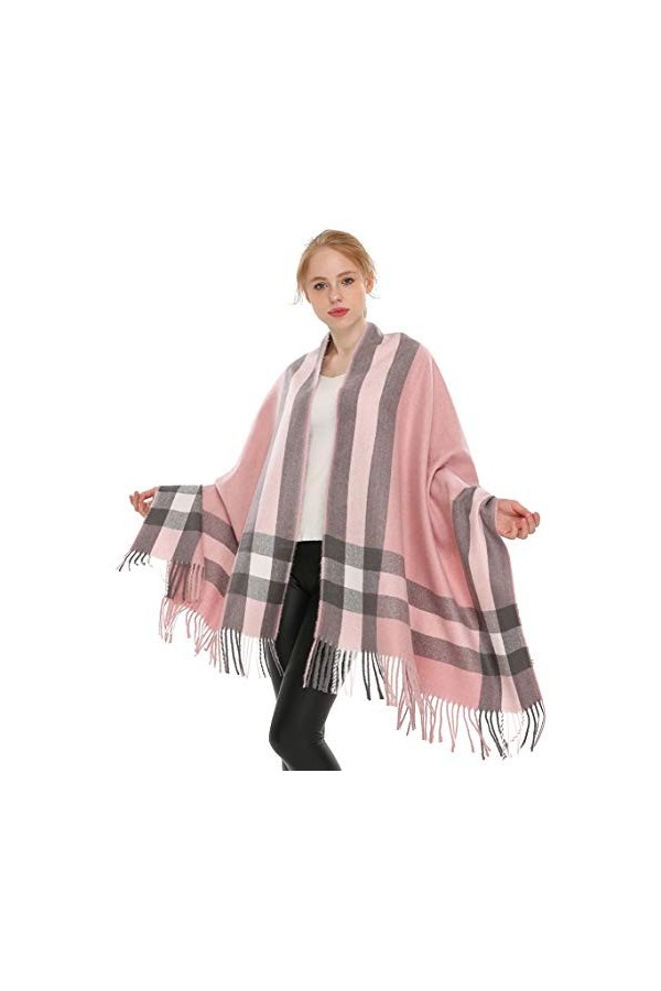 Longwu les femmes doux cachemire écharpe en laine de grandes pashminas châle et enroule chaleureuse a volé couverture Rose 2