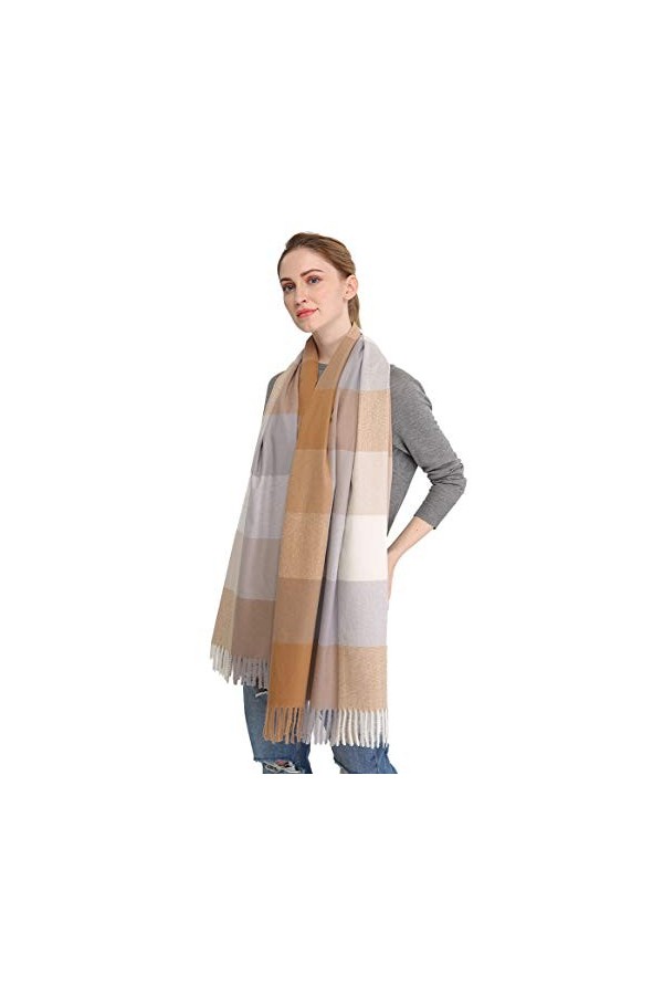 Longwu les femmes doux cachemire écharpe en laine de grandes pashminas châle et enroule chaleureuse a volé couverture Rose 2