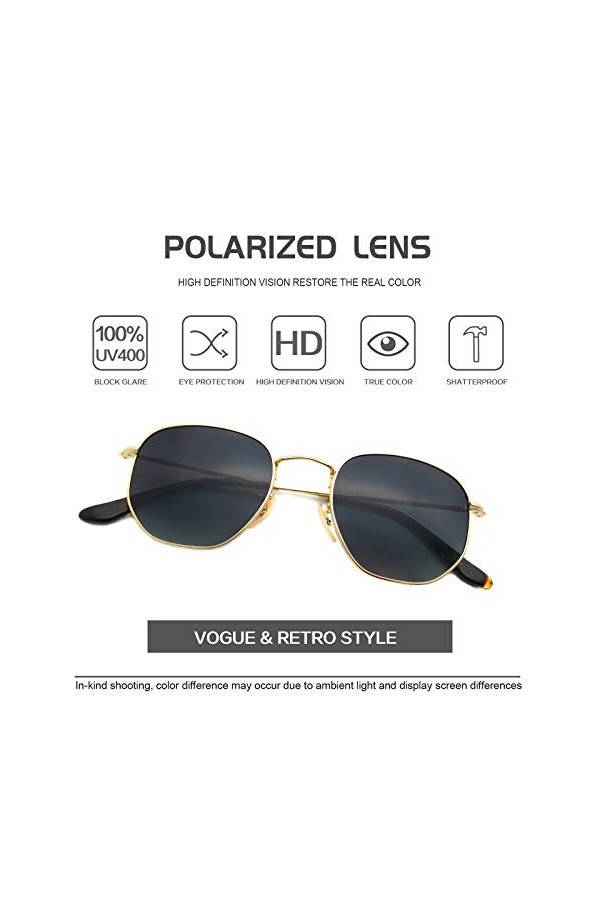 Global Glasses Polygon Lunettes de soleil polarisées UV400 CAT3 Vintage Retro Lunettes de soleil pour homme et femme, Cadre d
